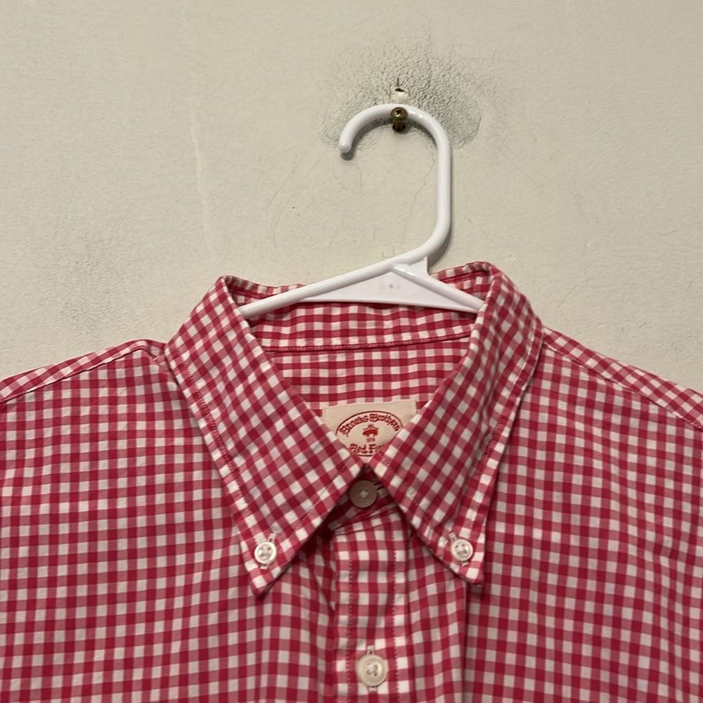 Brooks Brothers Pink White Checkered Button Down Cotton Shirt Size L EUC - Picture 3 of 10